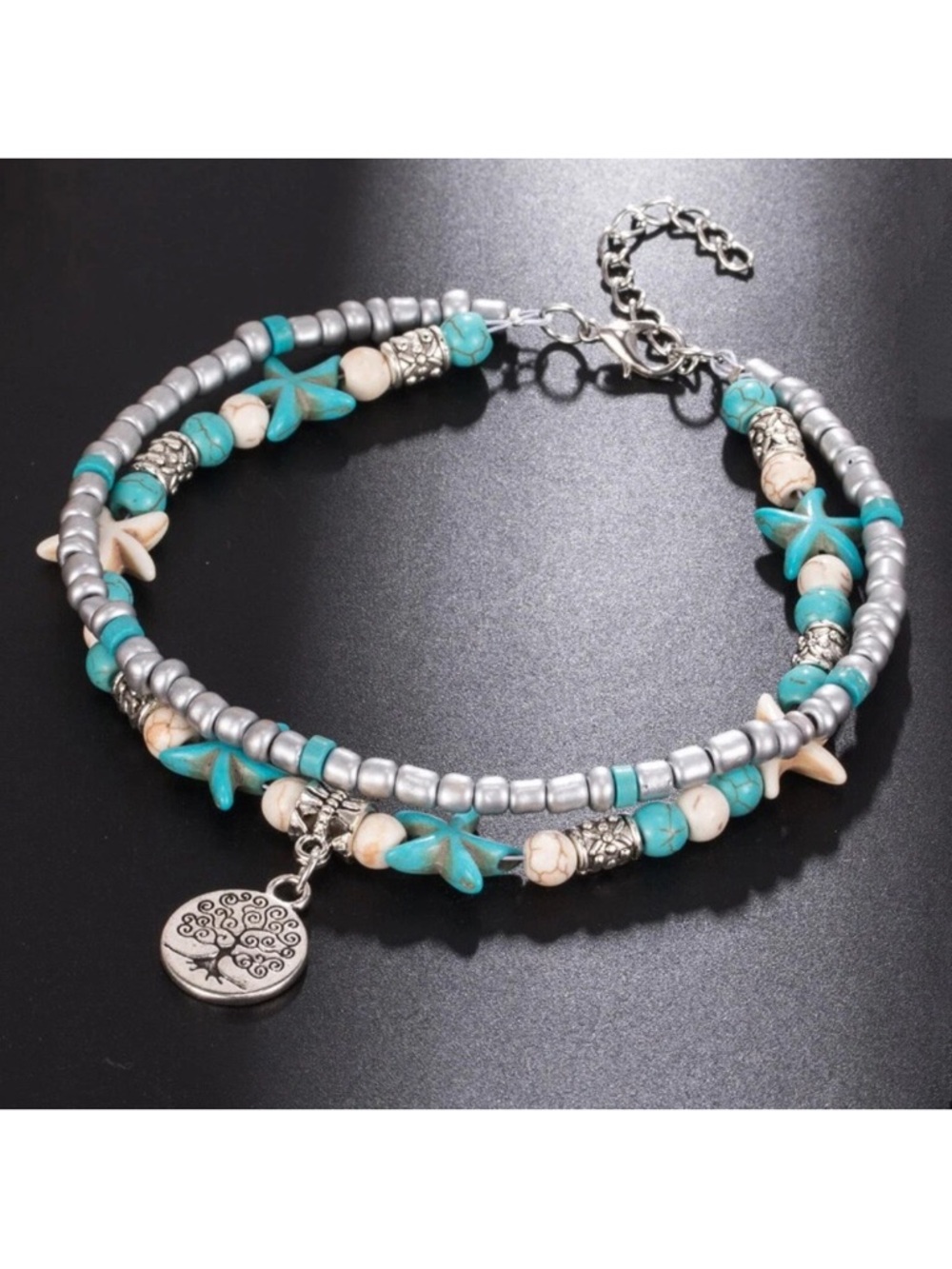 Tree of Life anklet Turquoise Beaded Charm Success Ankle Bracelet for Women